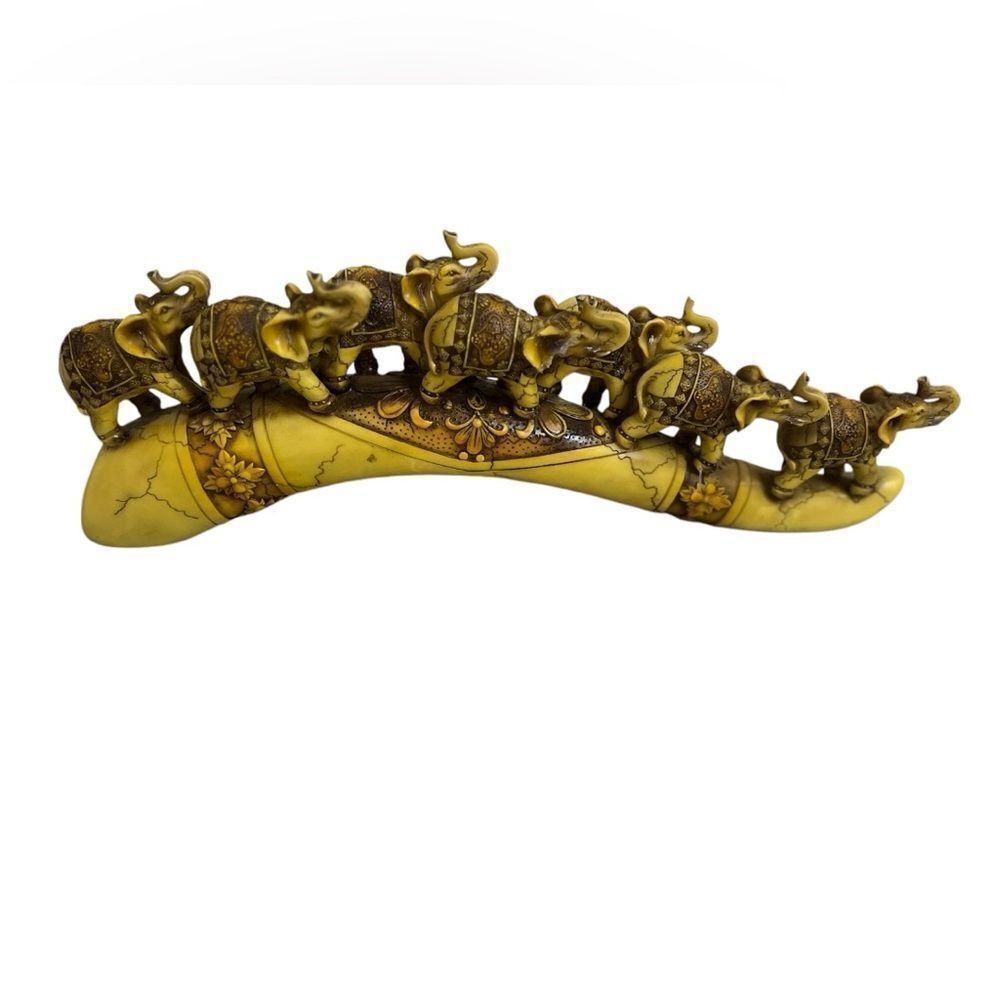 Ebros Faux Wood African Elephant Herd Great Migration Tusk Bridge Figurine -4